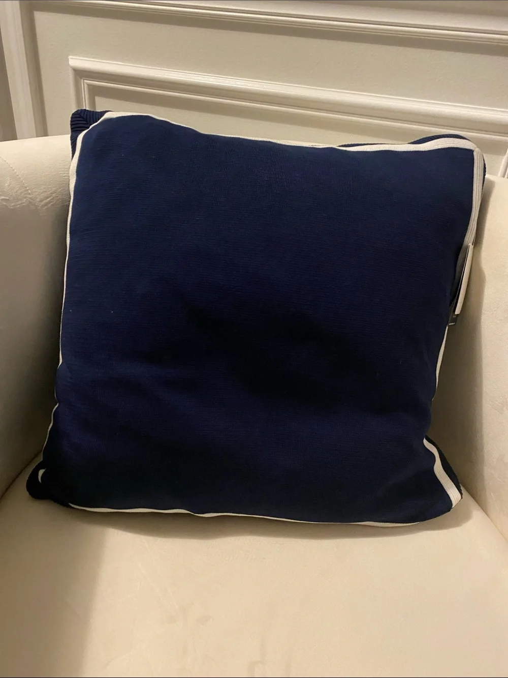 Ralph Lauren Navy and White Geometric Square Accent Pillow